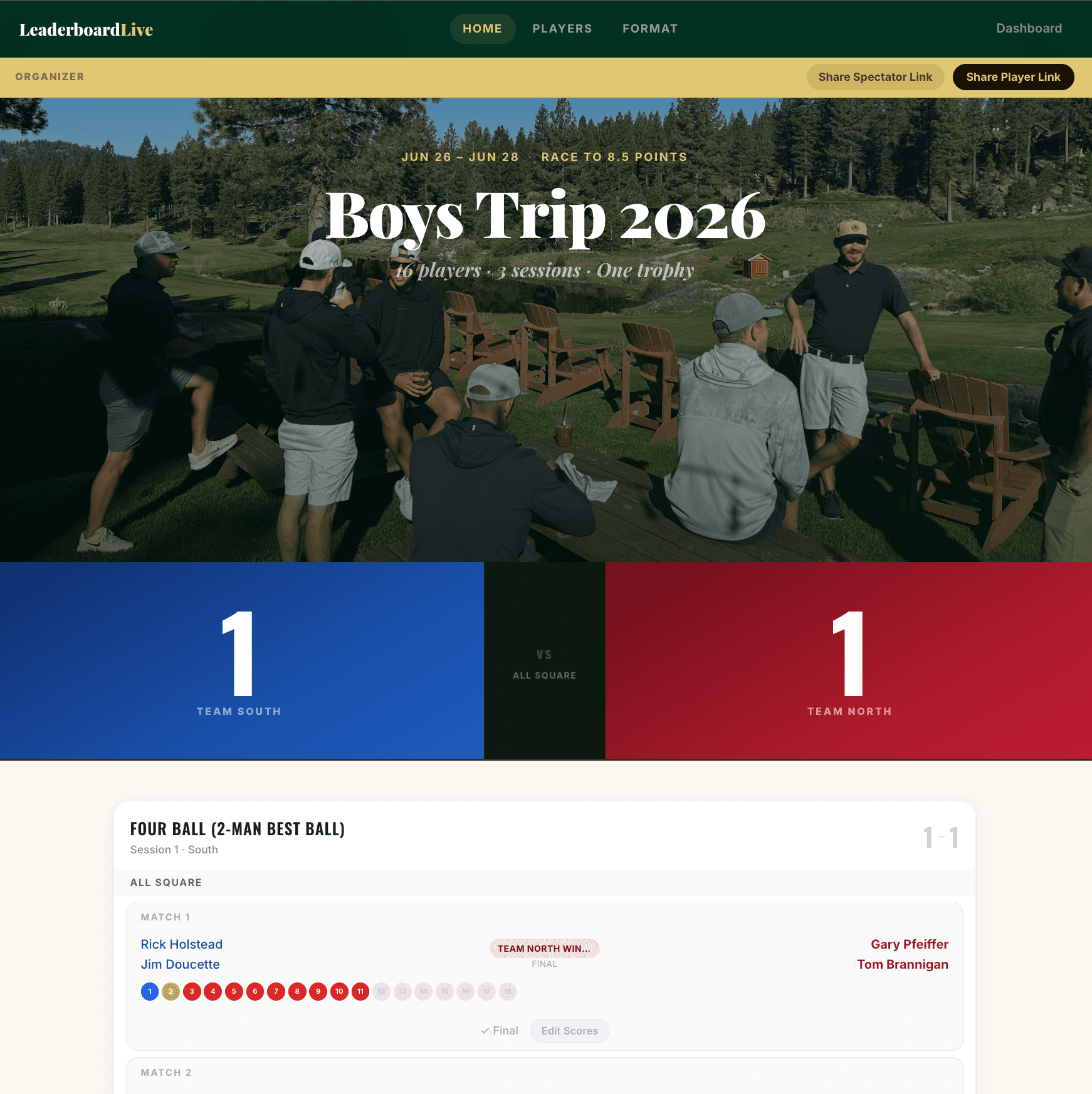 Live leaderboard