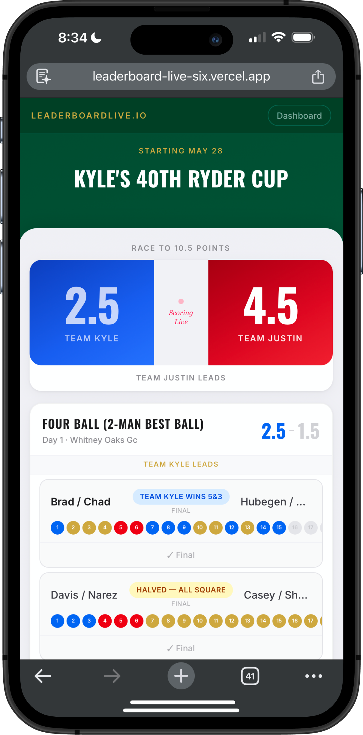 LeaderboardLive app screenshot